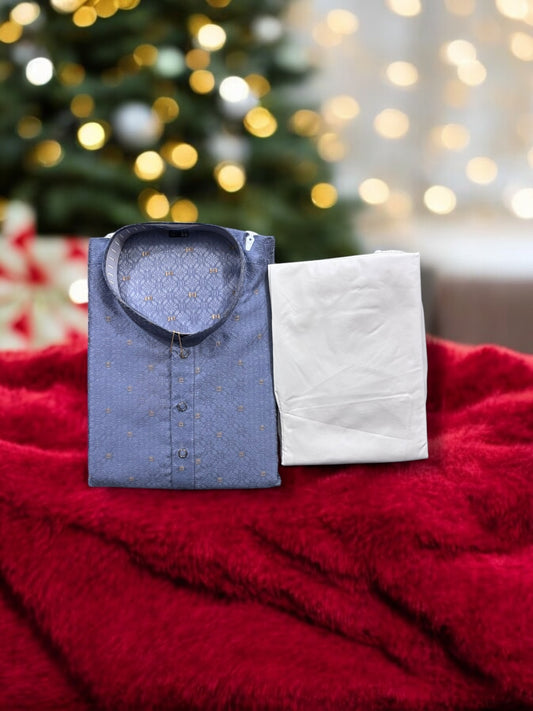 Traditional Men's Gray Color Silk Kurta Pajama Set, Cultural Wear, 6916, 01 - Saree Ghor Charlotte