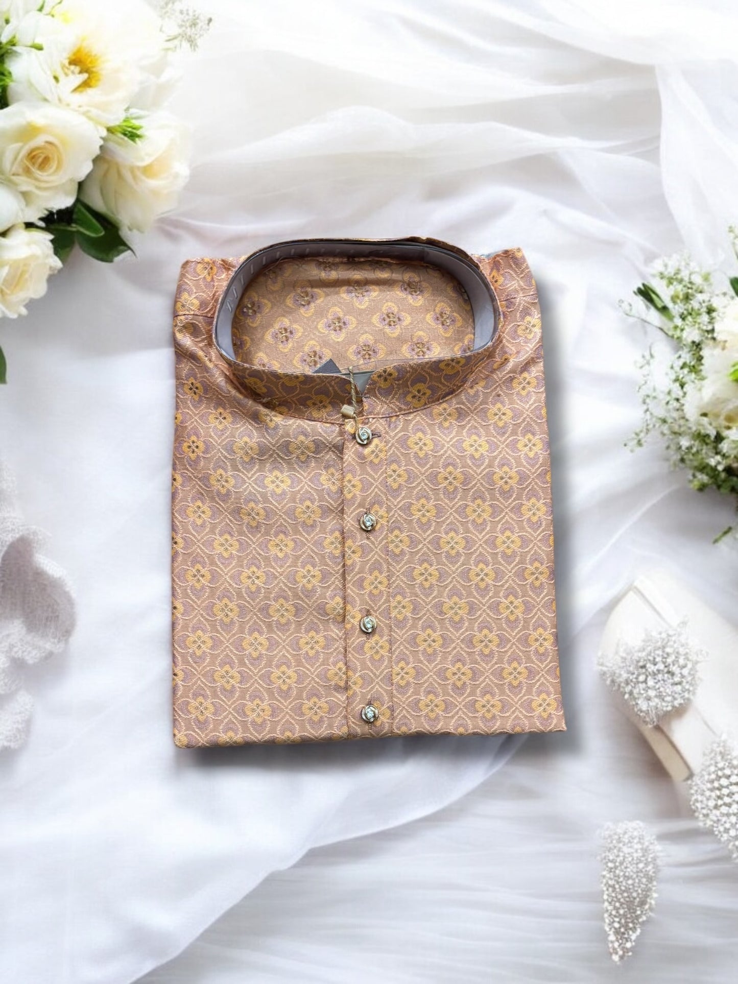 Traditional Men's Peach Color Silk Kurta – Ethnic Wear for Men-6479 - Saree Ghor Charlotte