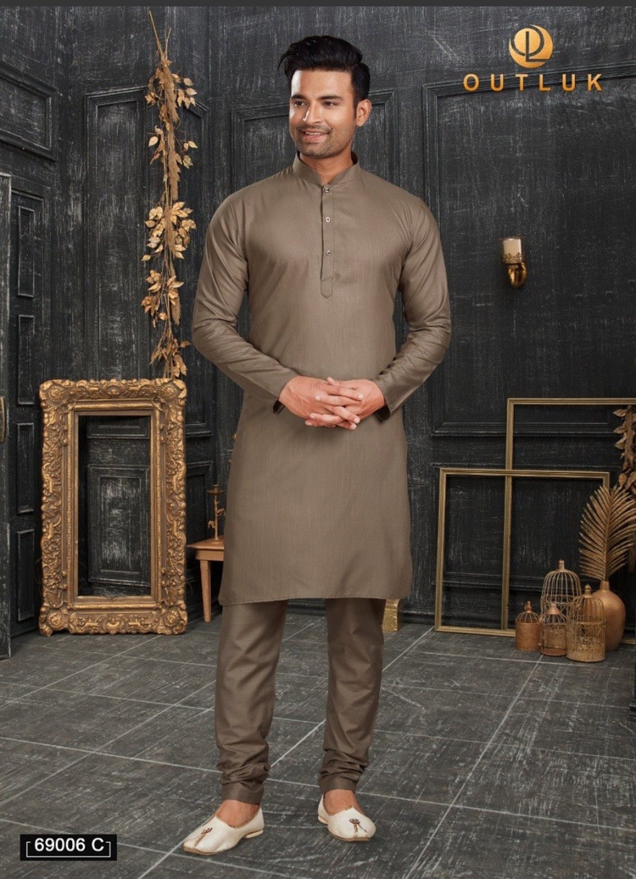 Light Brown Kurta Pajama Set - Traditional Ethnic Wear for Mens- Catalog 69003C - Saree Ghor Charlotte
