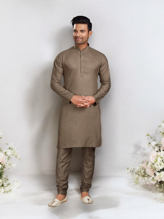 Light Brown Kurta Pajama Set, Traditional Cultural Wear for Mens, Catalog 69003C - Saree Ghor Charlotte