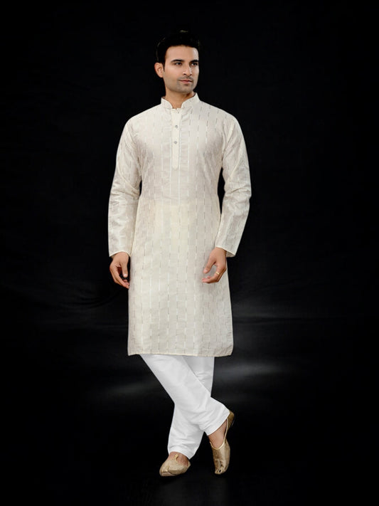 Off White Color Mens Traditional Kurta Pajama, 113004– Cultural Wear for Mens - Saree Ghor Charlotte