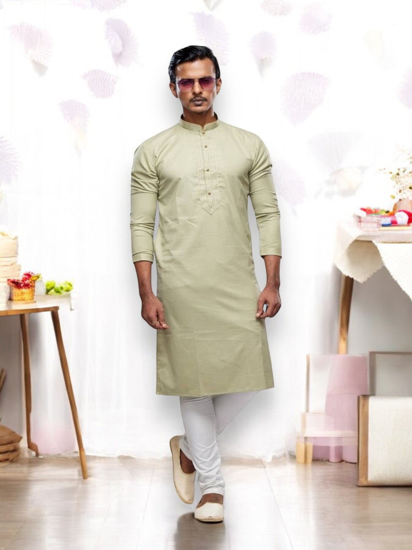 Pista Color Soft Plain Art Silk Kurta Pajama- Traditional Ethnic Wear for Mens- 2542 - Saree Ghor Charlotte