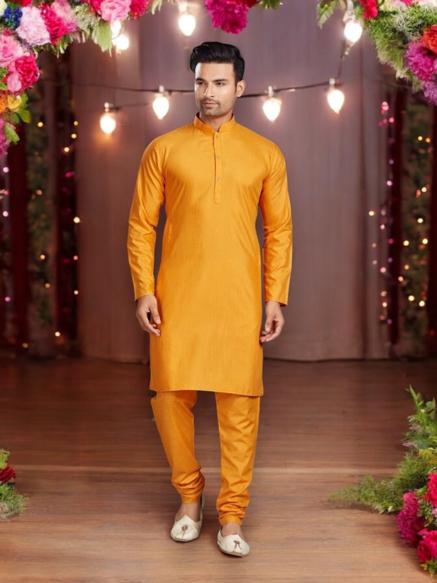 Yellow Kurta Pajama Set - Catalog 69003C-Traditional Ethnic Wear for Mens - Saree Ghor Charlotte
