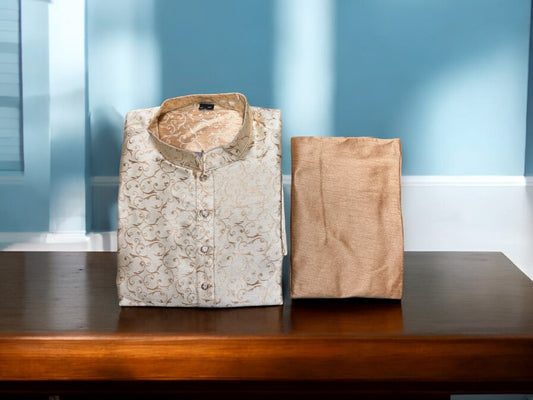 Traditional Men's Off White Silk Kurta with Pant, HT6220 F - Saree Ghor Charlotte