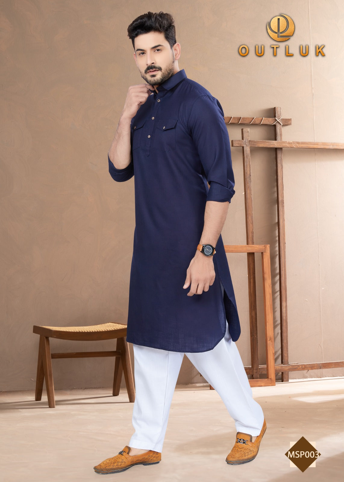 Traditional Navy Blue Pathani Cotton Kurta Pajama Outfit– Ethnic Wear for Mens - Saree Ghor Charlotte