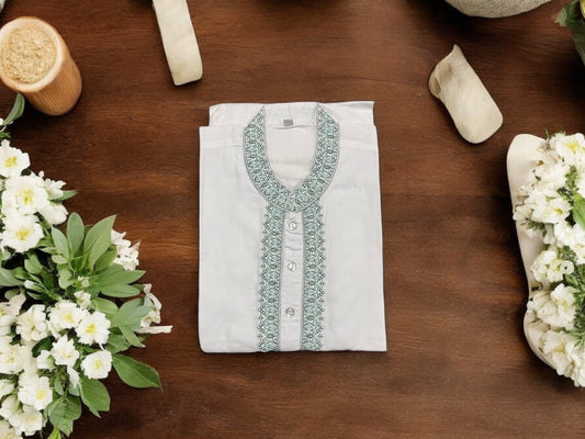 Classic White Men's Traditional Kurta Cotton, Timeless Style - Saree Ghor Charlotte