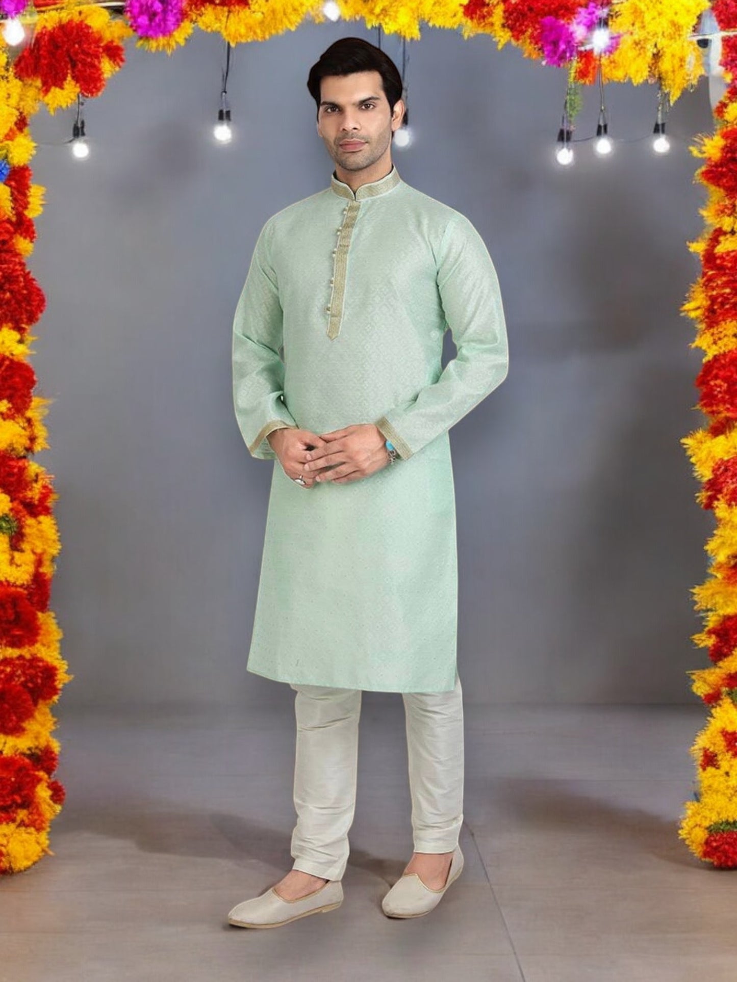 Regal Charm: Traditional Wear Jacquard Silk Kurta Pajama– Ethnic Wear for Mens - Saree Ghor Charlotte