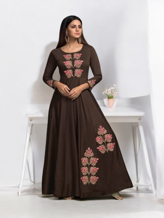 Brown Color Masleen Traditional Designer Gown, Cultural Wear for Women, 308 - Saree Ghor Charlotte