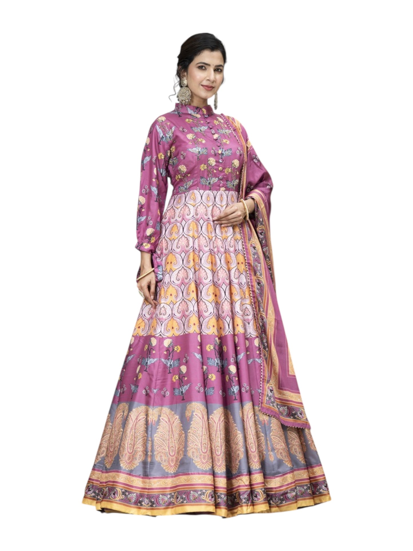 Dola Silk Printed Traditional Designer Gown - Ethnic Wear for Women - 311 - Saree Ghor Charlotte