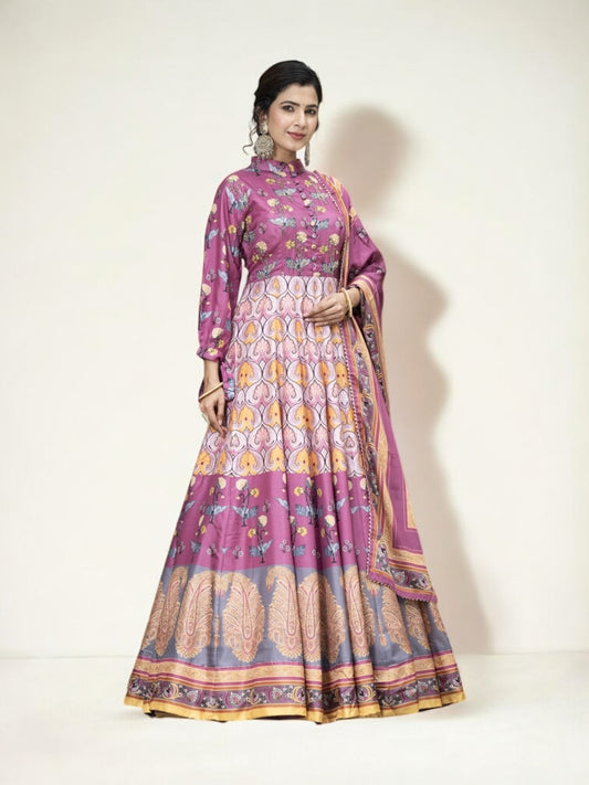 Dola Silk Printed Traditional Designer Gown, Cultural Wear for Women, 311 - Saree Ghor Charlotte
