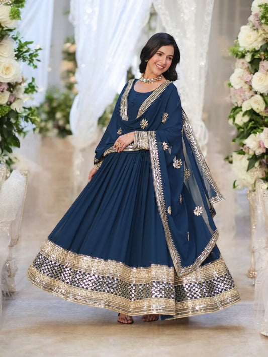 Faux Blooming Traditional Designer Gown, Cultural Wear for Women, 300 - Saree Ghor Charlotte