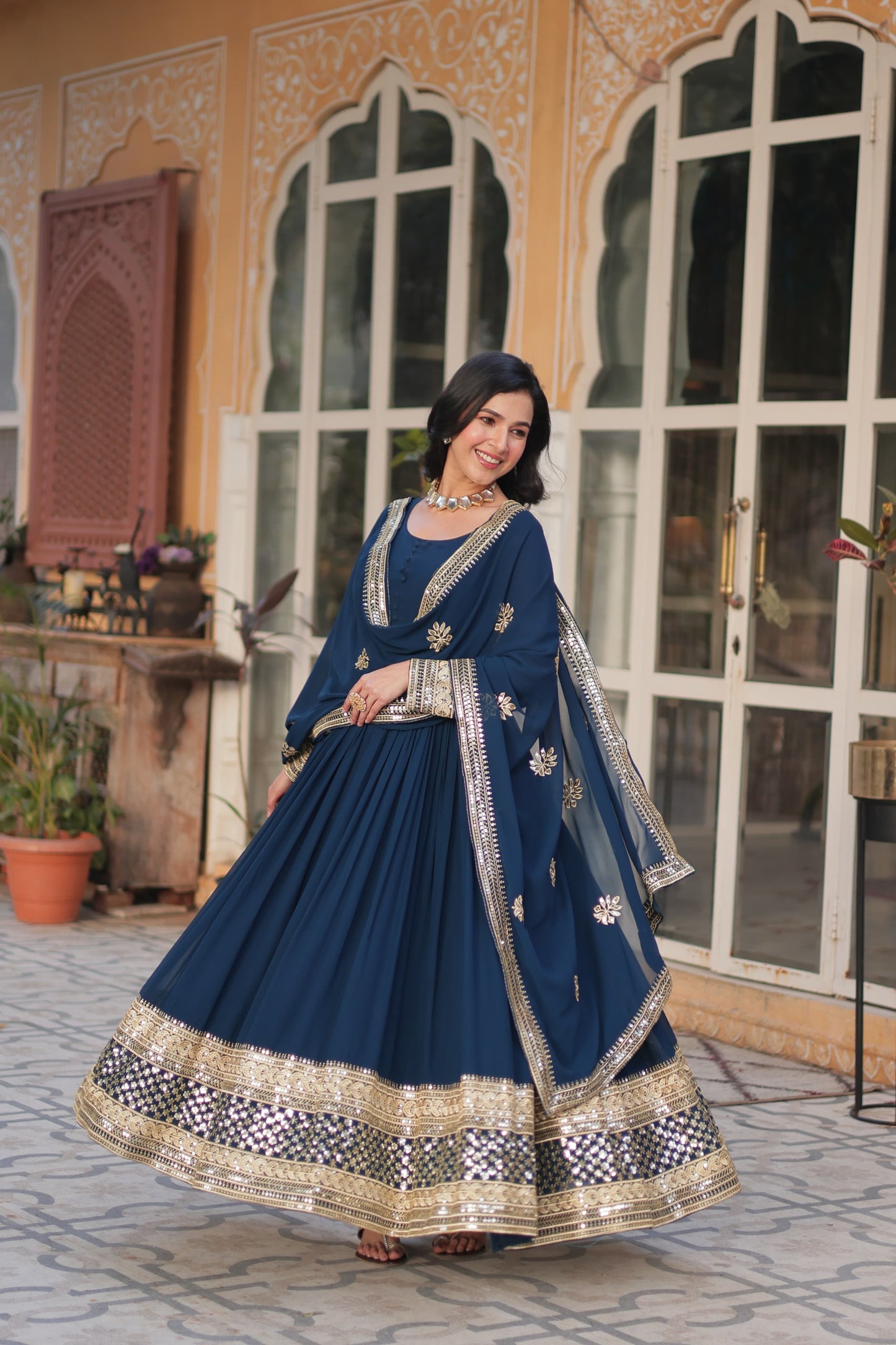 Faux Blooming Traditional Designer Gown - Ethnic Wear for Women - 300 - Saree Ghor Charlotte