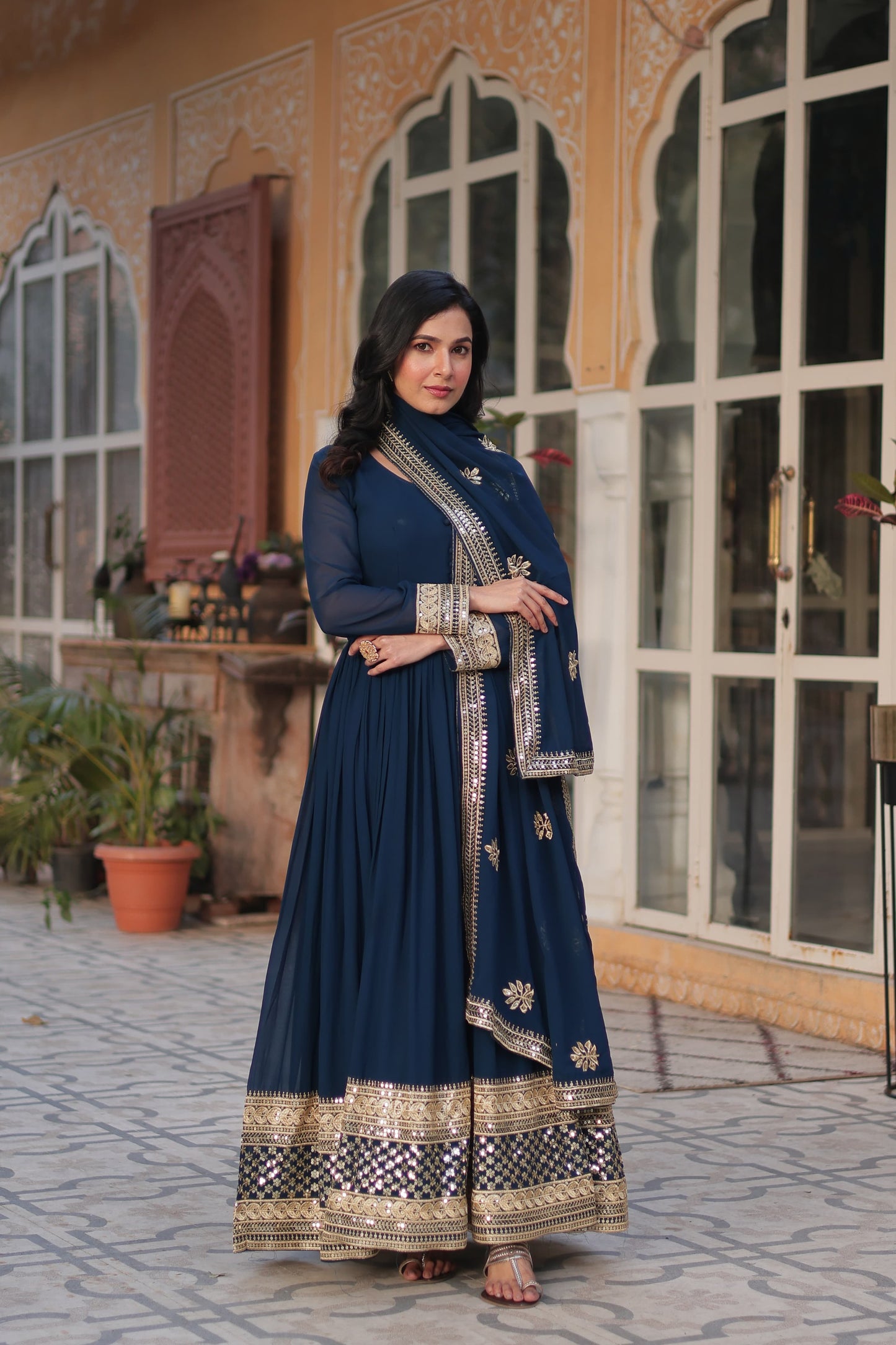 Faux Blooming Traditional Designer Gown - Ethnic Wear for Women - 300 - Saree Ghor Charlotte