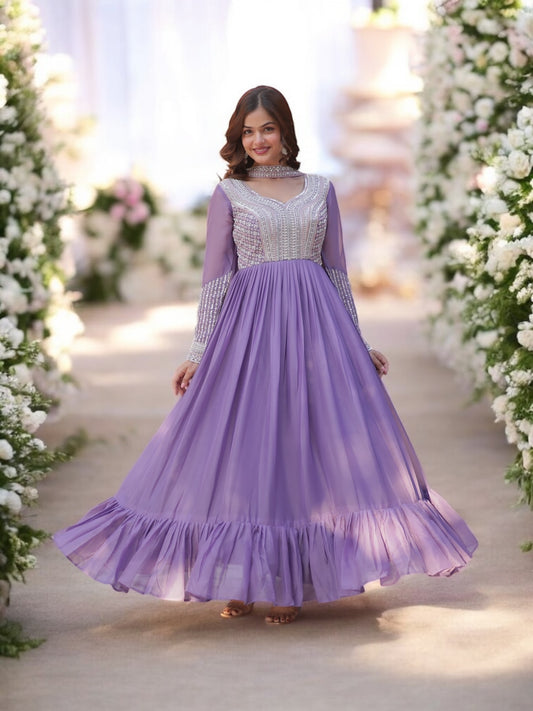 Georgette Embroidery Traditional Designer Gown, Cultural Wear for Women, 301 - Saree Ghor Charlotte