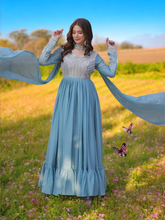 Georgette Embroidery Traditional Designer Gown, Cultural Wear for Women, 302 - Saree Ghor Charlotte