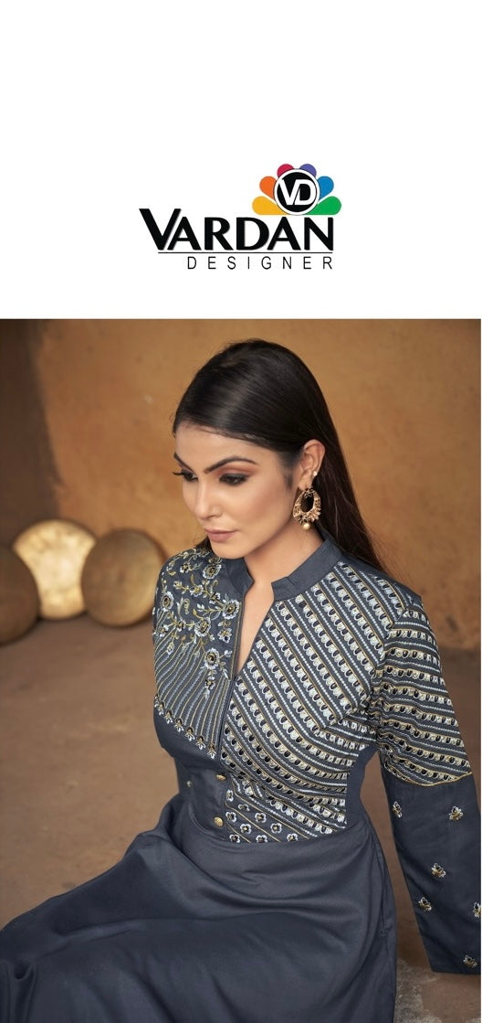 Gray Color Maslin Embroidery Traditional Designer Gown - Ethnic Wear for Women - 313 - Saree Ghor Charlotte