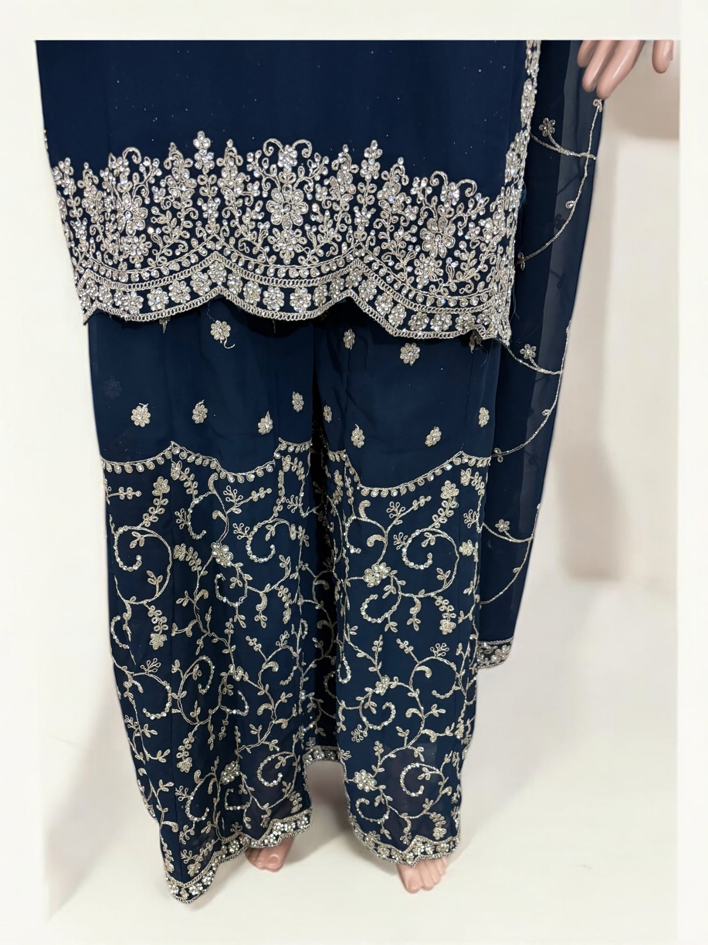 Navy Blue- Traditional Designer Salwar Kameez Suit with Handbag- Ethnic Wear for Women - 228 - Saree Ghor Charlotte