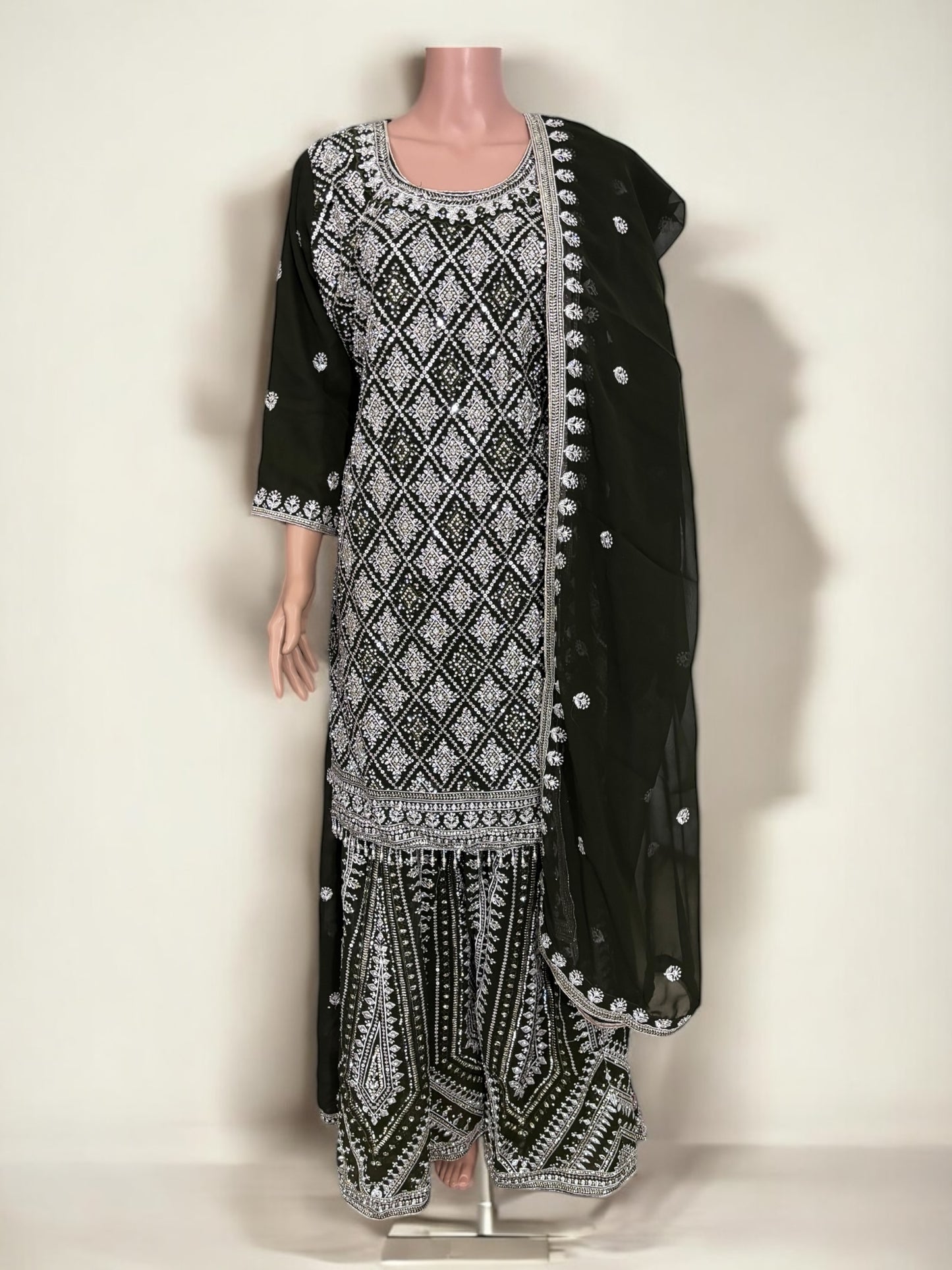 Olive Green- Traditional Designer Salwar Kameez Suit- Ethnic Wear for Women - 224 - Saree Ghor Charlotte