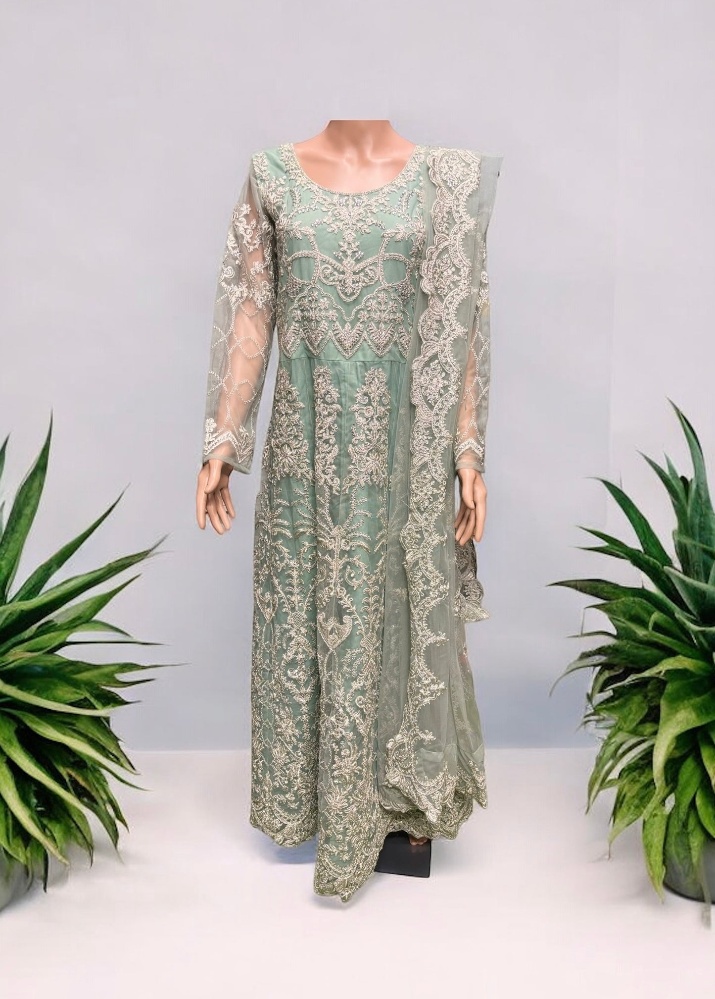 Sea Green Color Bridal Anarkali Gown -Ethnic Wear for Women - Saree Ghor Charlotte