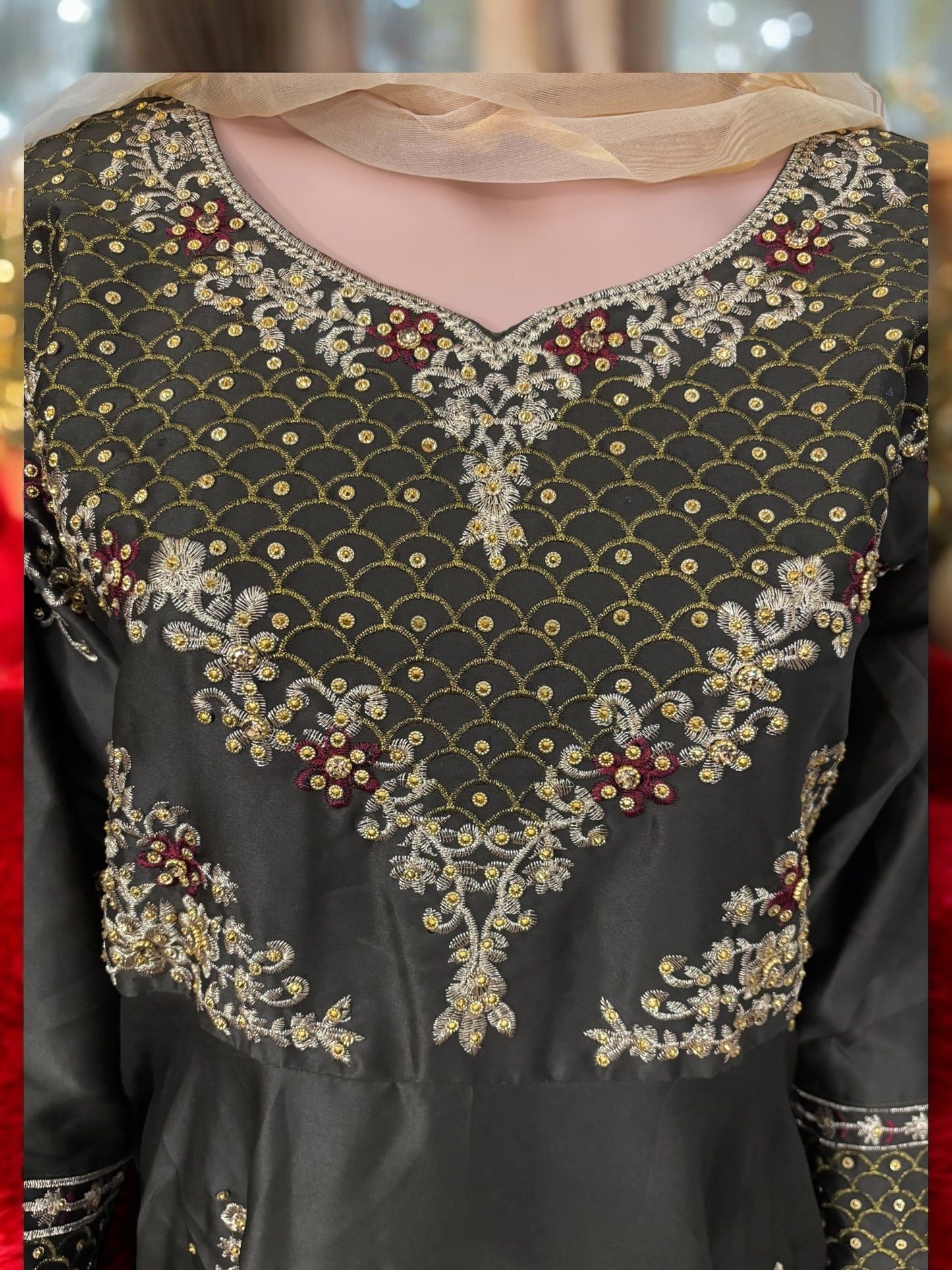 Traditional Designer Gown Set with Pant and Dupatta – Ethnic Wear for Women-11 - Saree Ghor Charlotte