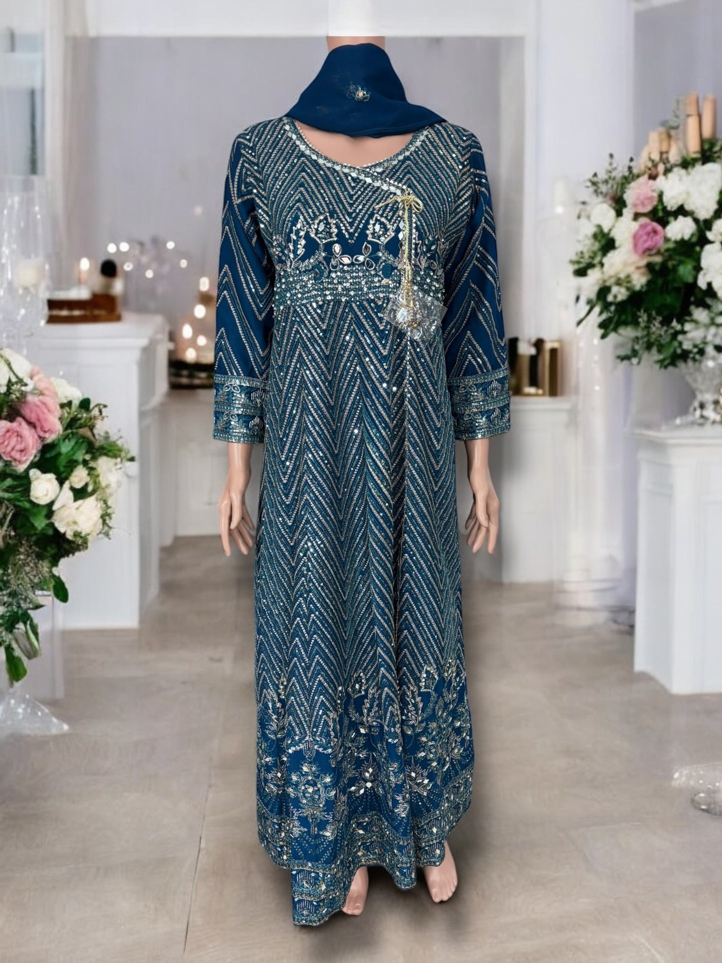 Traditional Designer Gown Set with Pant and Dupatta – Ethnic Wear for Women-12 - Saree Ghor Charlotte