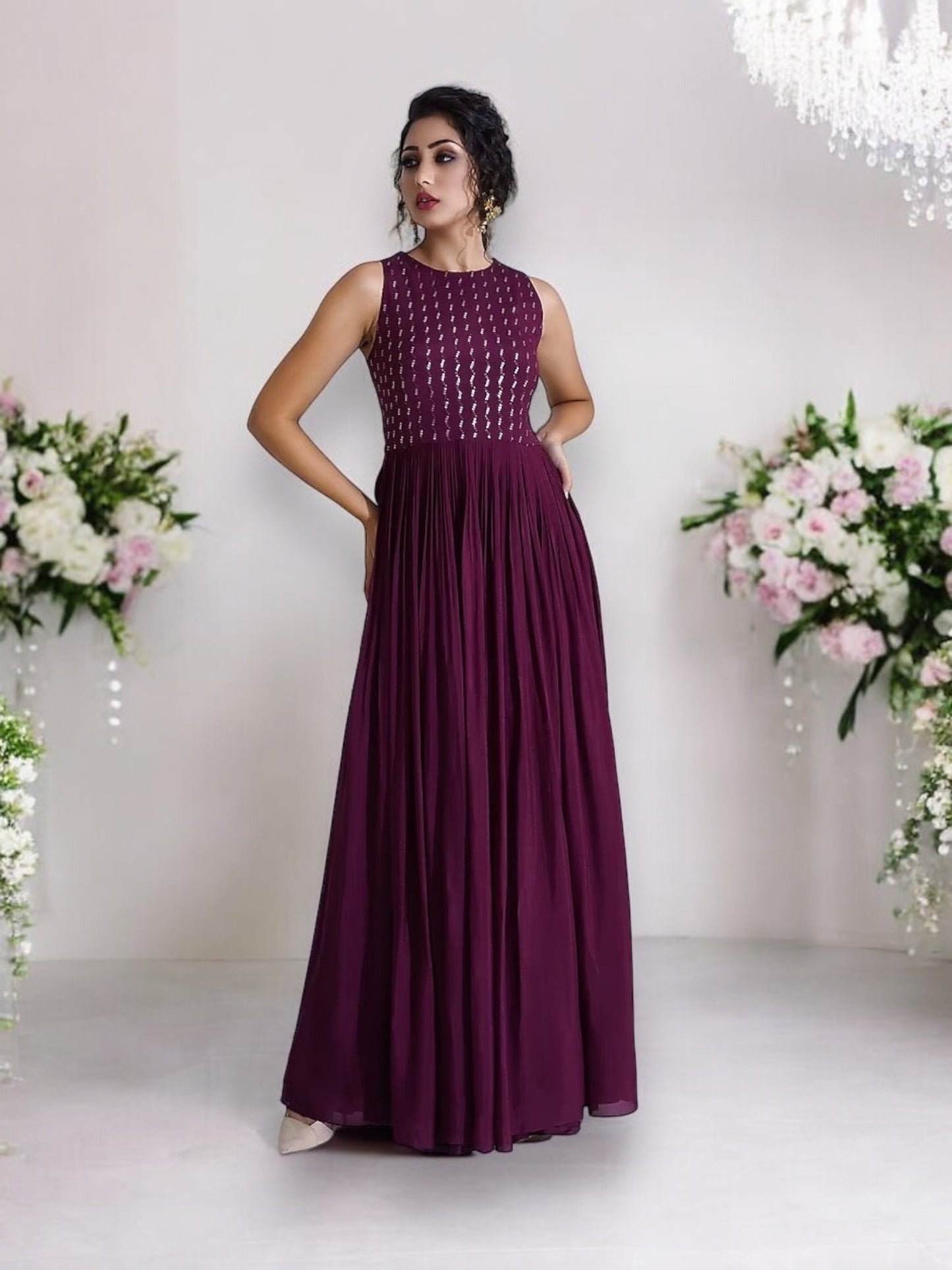Traditional Georgette Party Wear Gown-Ethnic Wear for Women - Saree Ghor Charlotte
