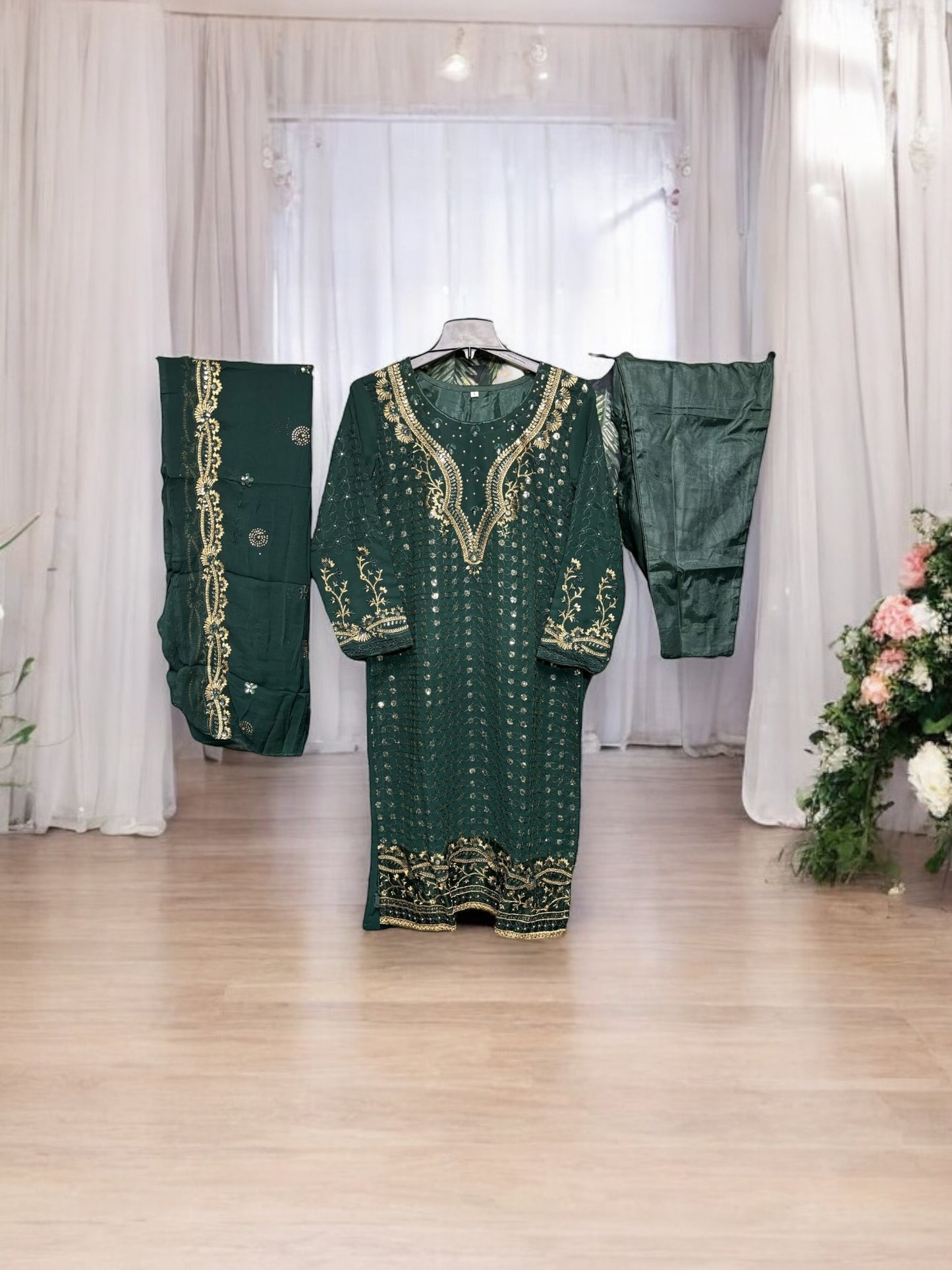 Faux Georgette Traditional Wear Suit with Embroidery Work, Cultural Wear for Women - Saree Ghor Charlotte