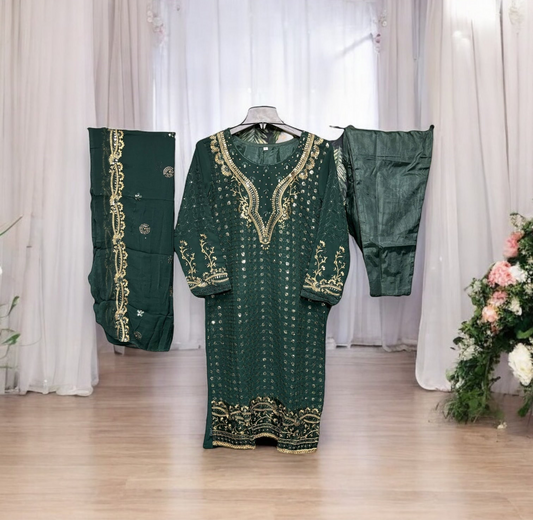 Faux Georgette Traditional Wear Suit with Embroidery Work, Cultural Wear for Women - Saree Ghor Charlotte