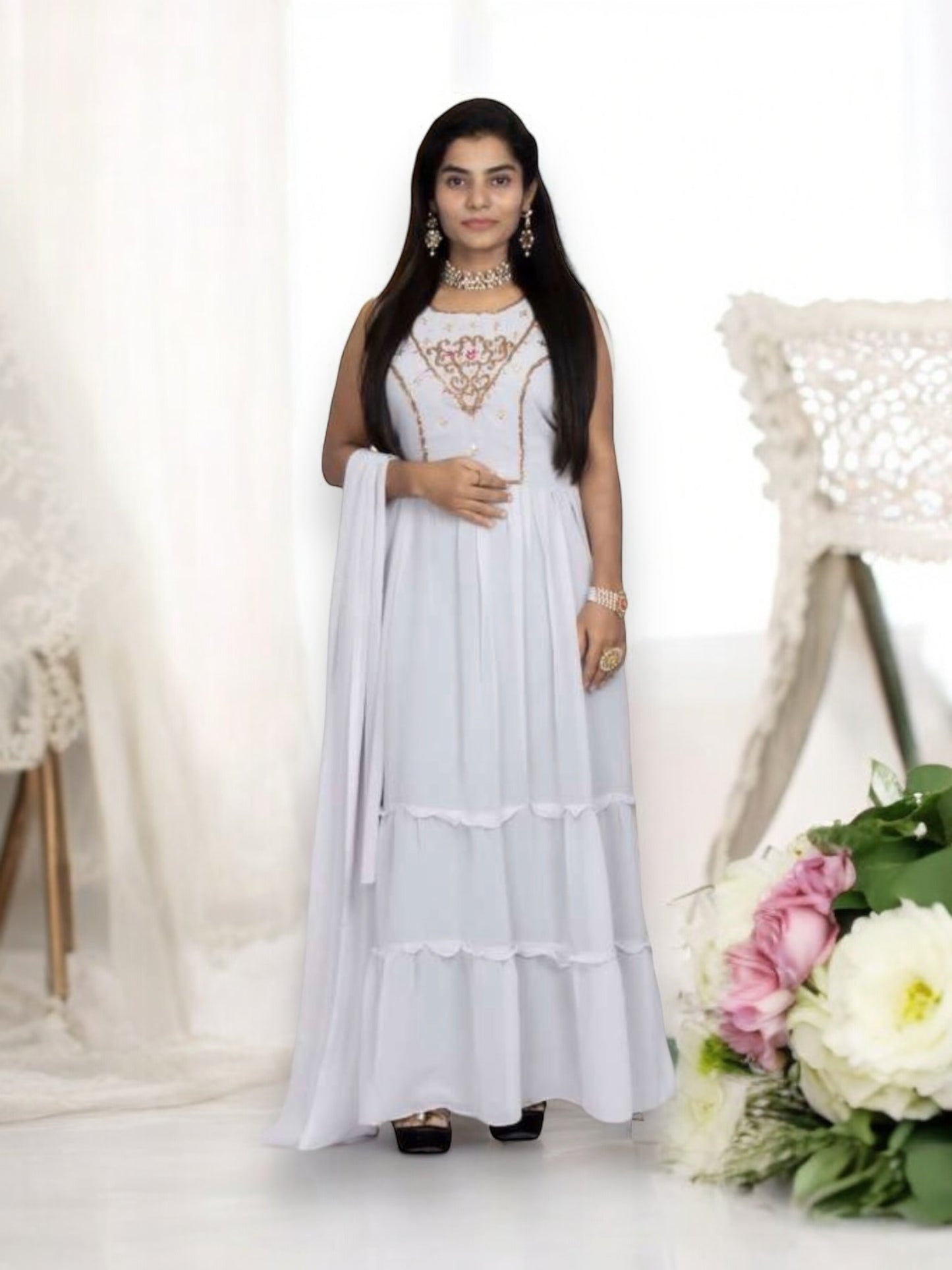 Great Value: Georgette Stone Work Long Gown - Elegant and Affordable-04 - Saree Ghor Charlotte