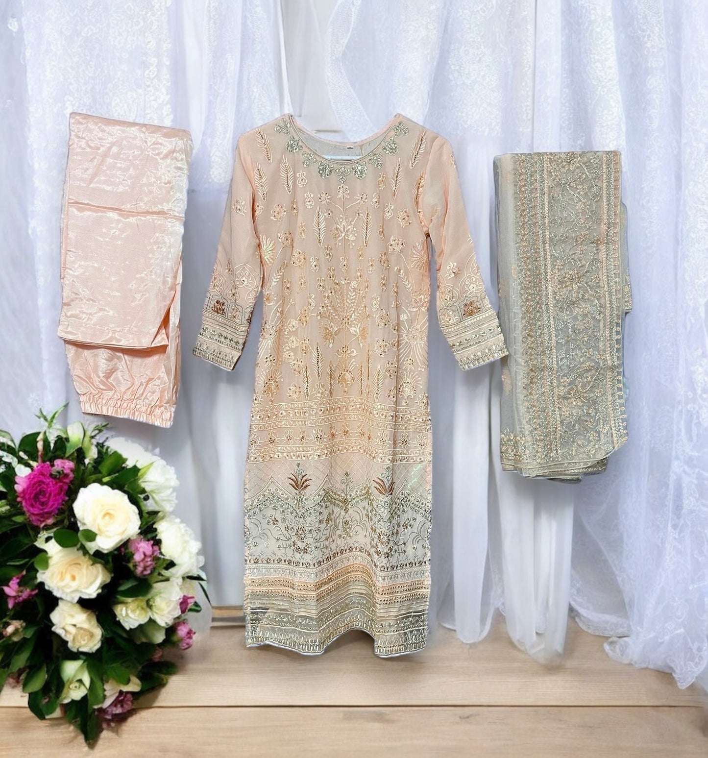 Peach Georgette Salwar Kameez with Embroidery Work- Ethnic Wear for Women - Saree Ghor Charlotte
