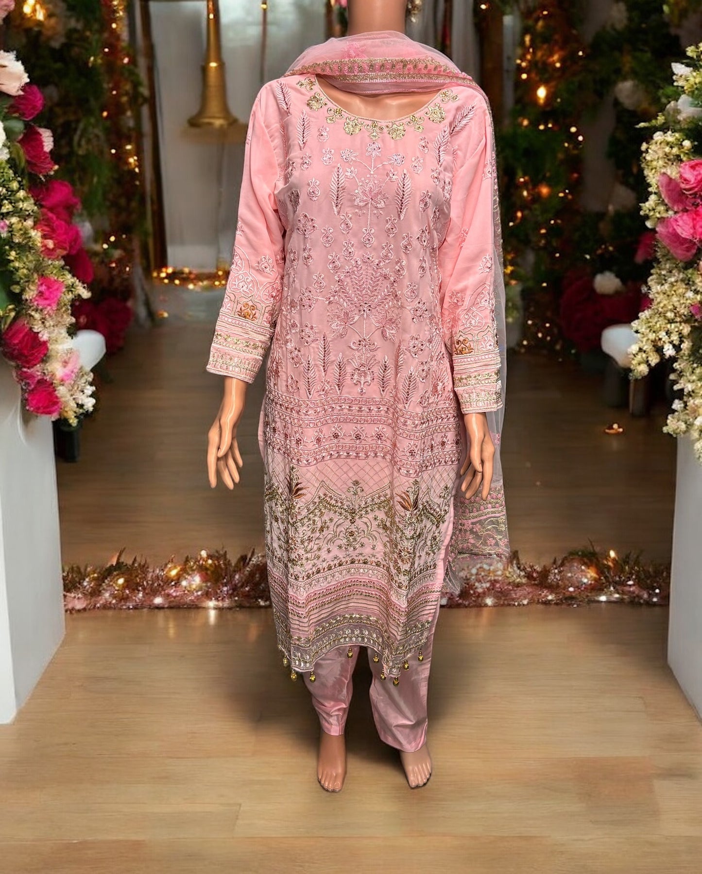 Pink Georgette Salwar Kameez with Embroidery Work- Ethnic Wear for Women - Saree Ghor Charlotte