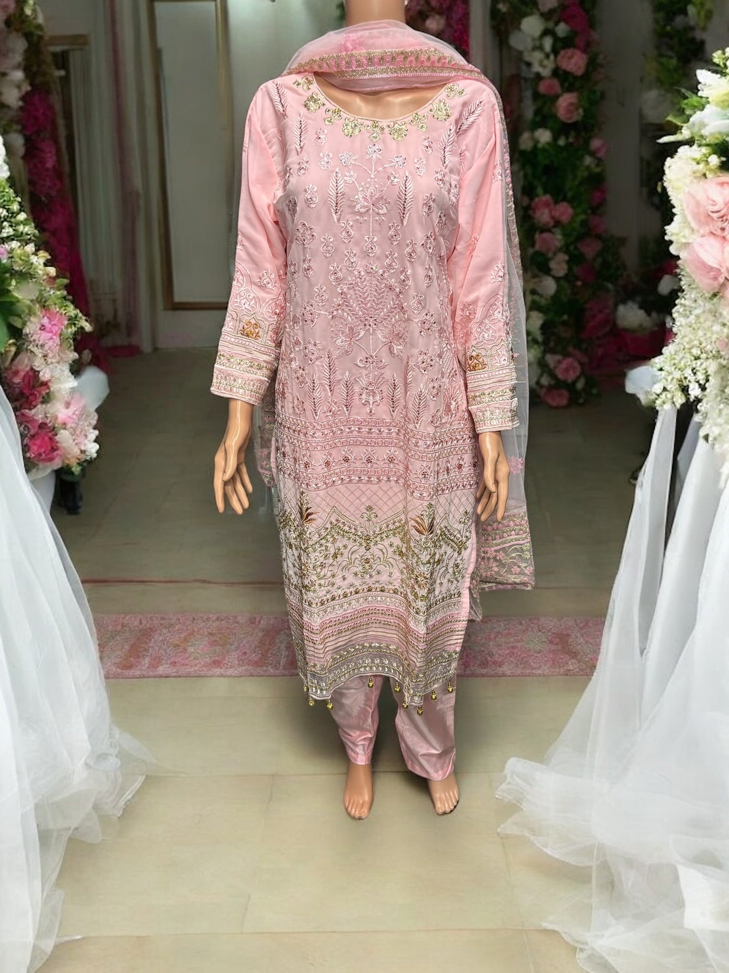 Pink Georgette Salwar Kameez with Embroidery Work- Ethnic Wear for Women - Saree Ghor Charlotte