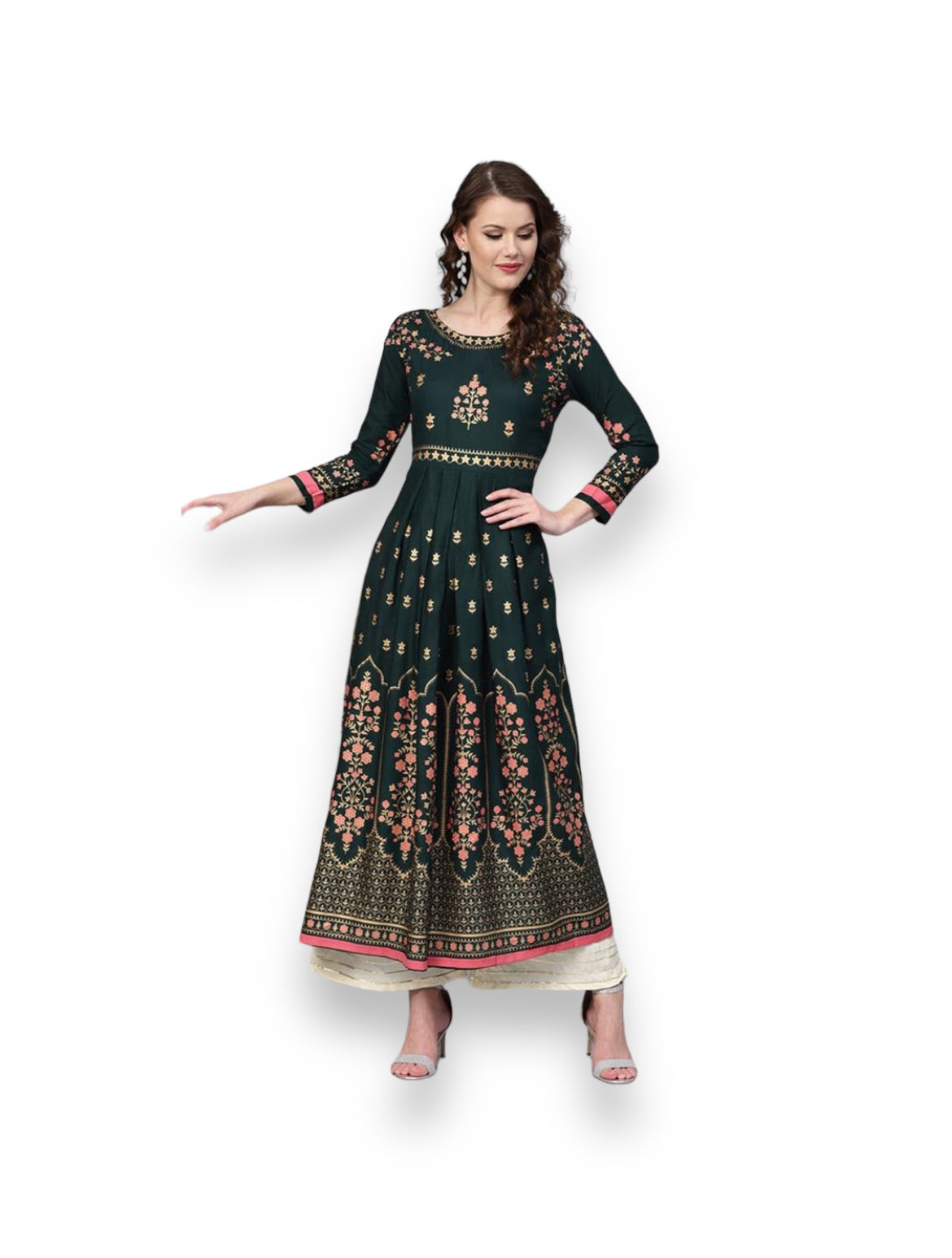 Rama Delight: Traditional Cotton Embroidery Work Kurti for Effortless Style- Ethnic Wear for Women - Saree Ghor Charlotte
