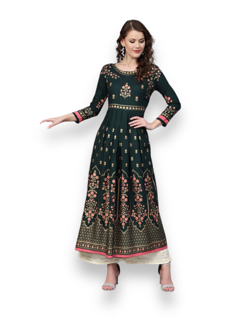 Rama Delight: Traditional Cotton Embroidery Work Kurti for Effortless Style- Ethnic Wear for Women - Saree Ghor Charlotte