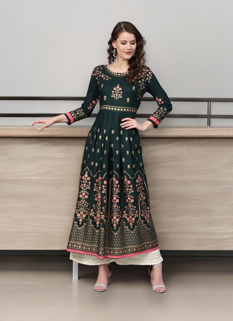 Rama Delight: Traditional Cotton Embroidery Work Kurti for Effortless Style- Ethnic Wear for Women - Saree Ghor Charlotte
