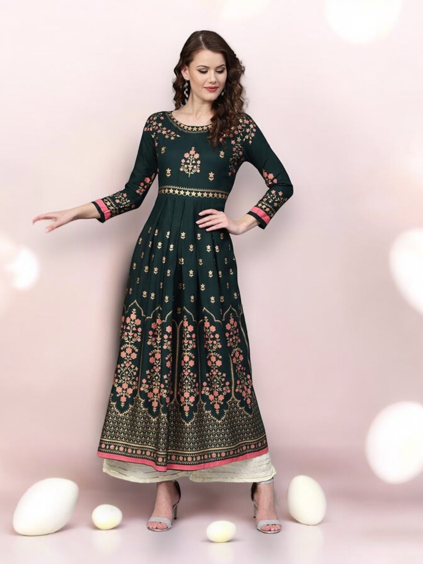 Rama Delight: Traditional Cotton Embroidery Work Kurti for Effortless Style- Ethnic Wear for Women - Saree Ghor Charlotte