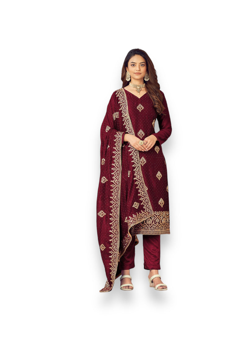 Traditional Regal Maroon: Bridal Salwar Suit for Wedding Wear-Ethnic Wear for Women - Saree Ghor Charlotte
