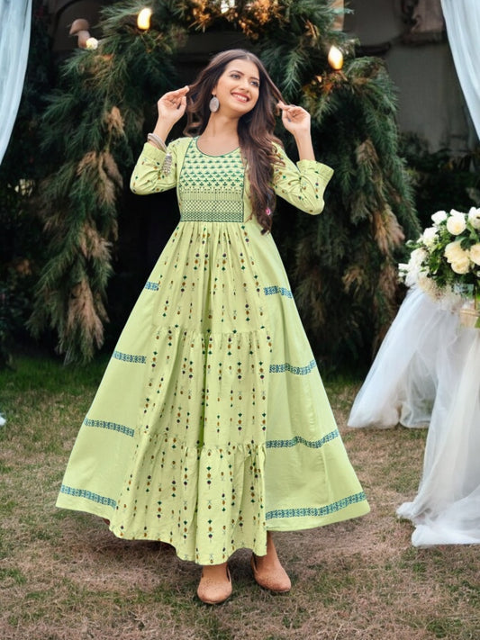 Graceful Glamour: Traditional Long Frill Gown, Cultural Wear for Women, 507 - Saree Ghor Charlotte