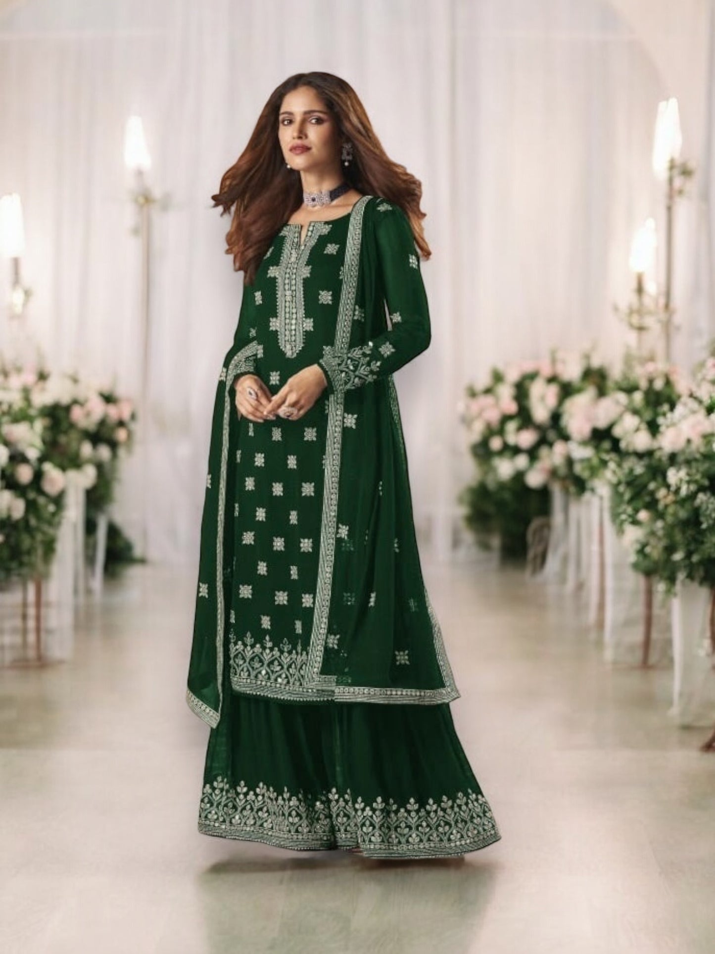 Traditional Faux Georgette Salwar Suit with Embroidery - 129C-Ethnic Wear for Women - Saree Ghor Charlotte