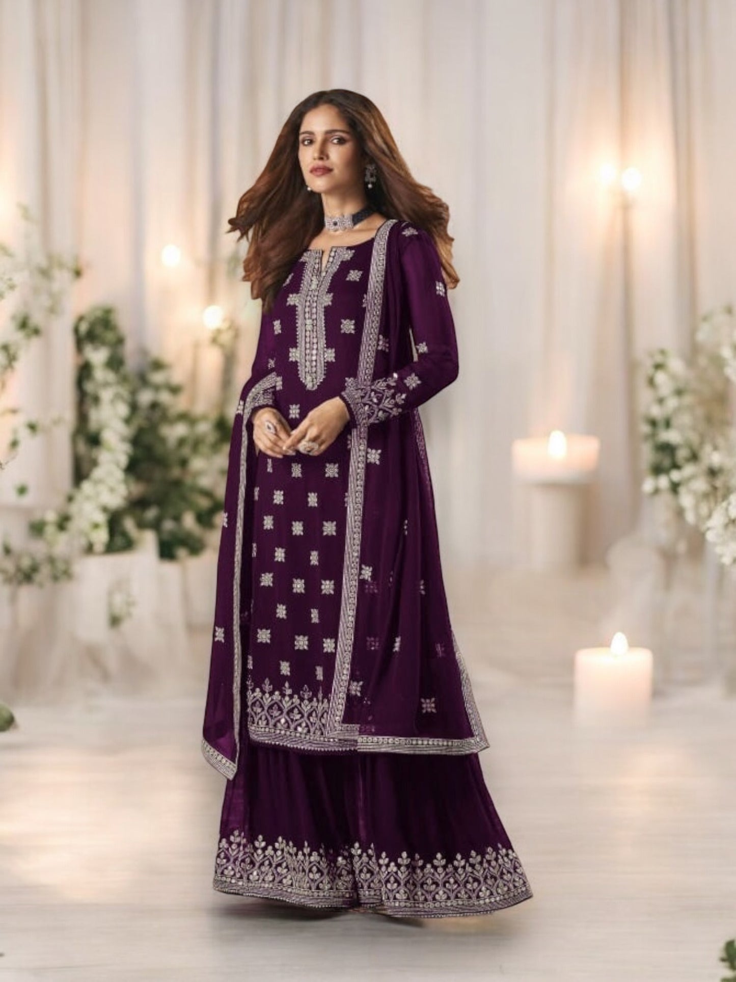 Traditional Faux Georgette Salwar Suit with Embroidery - 129D- Ethnic Wear for Women - Saree Ghor Charlotte