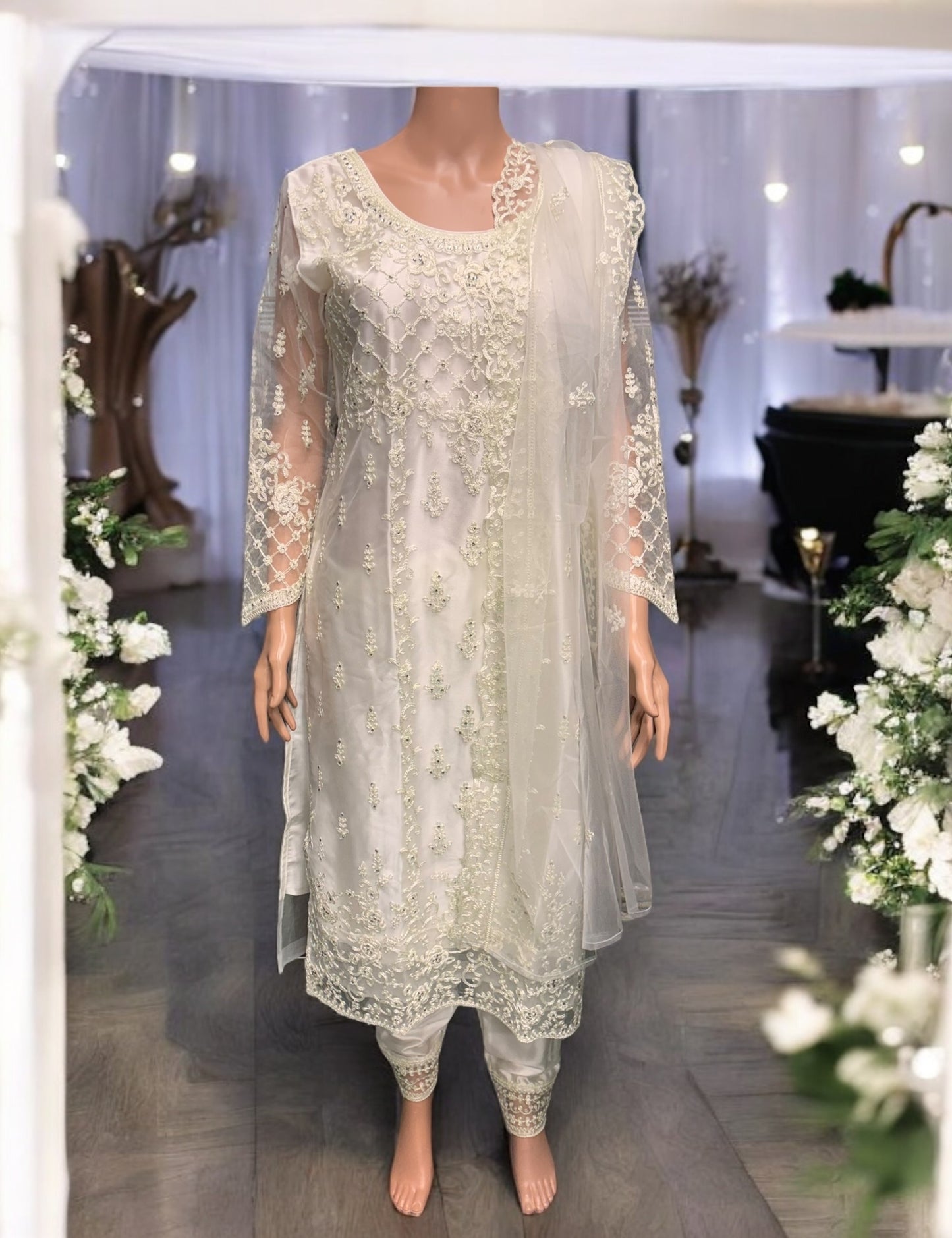 Traditional Off White Designer Salwar Suit- Ethnic Wear for Women - Saree Ghor Charlotte