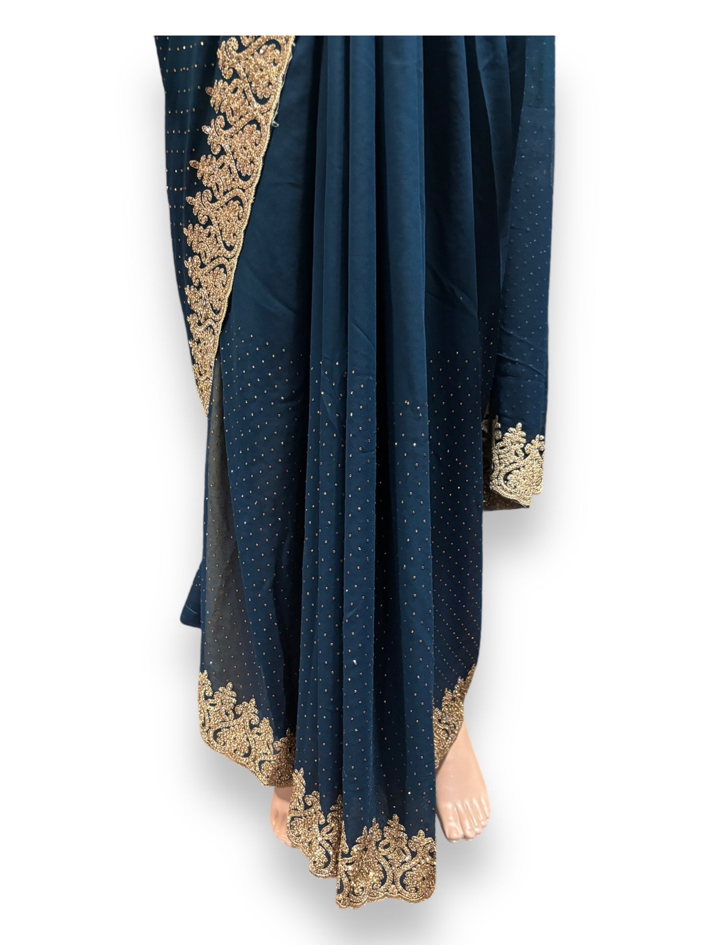 Blue Party Wear Stonework Saree with Ready Blouse - 022 - Saree Ghor Charlotte