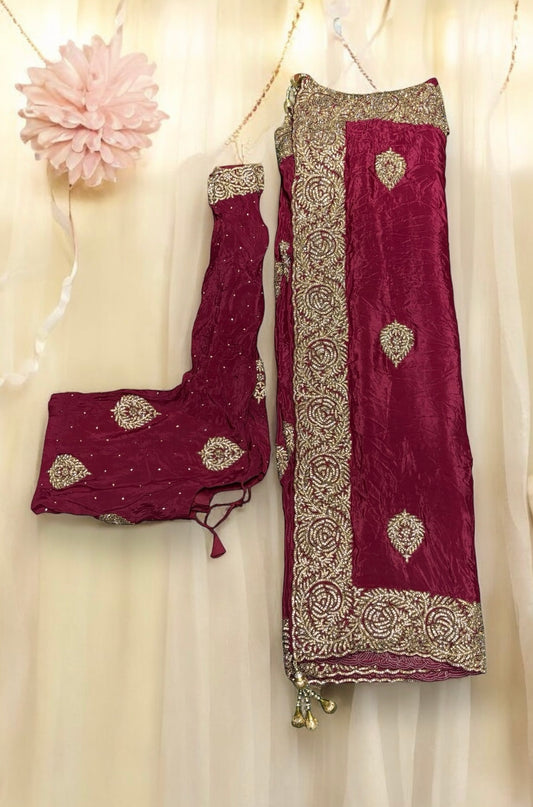 Bridal Wear Handwork Saree With Ready Blouse, Cultural Wear for Women - Saree Ghor Charlotte