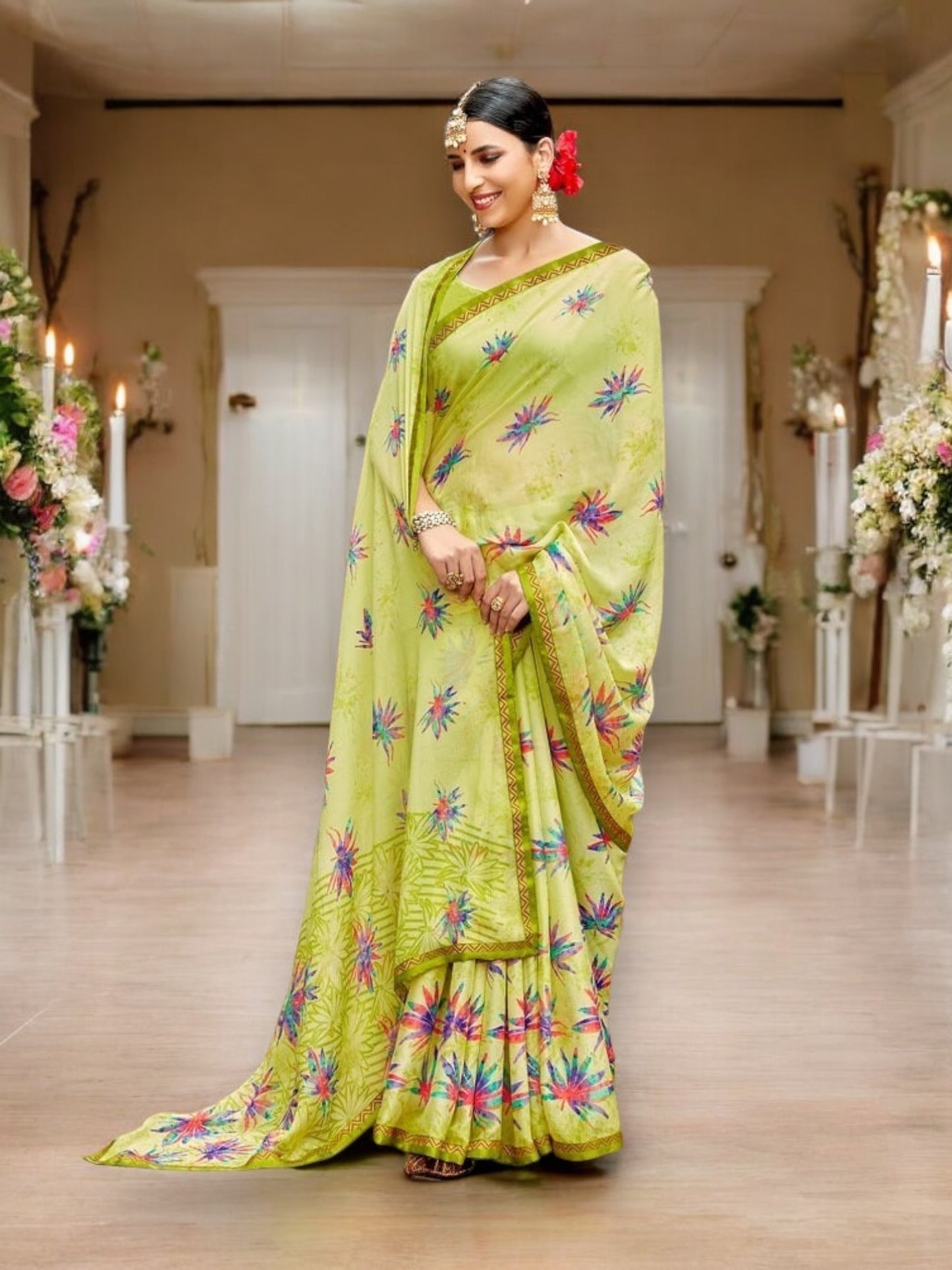Chiffon Flower Print Saree- Indian Ethnic Wear for Women- 75104 - Saree Ghor Charlotte