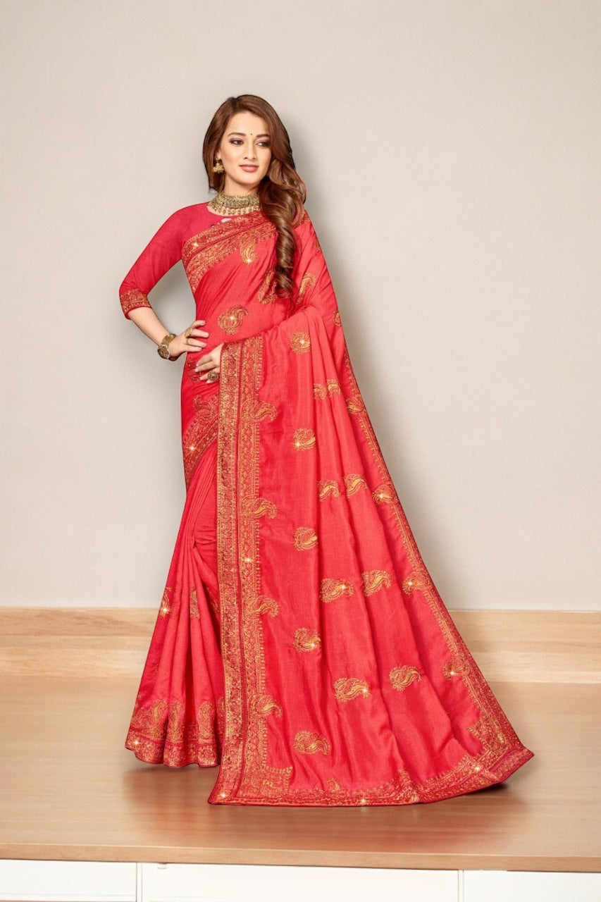 Festive Wear Traditional Vichitra Silk Saree for Women -1007 - Saree Ghor Charlotte