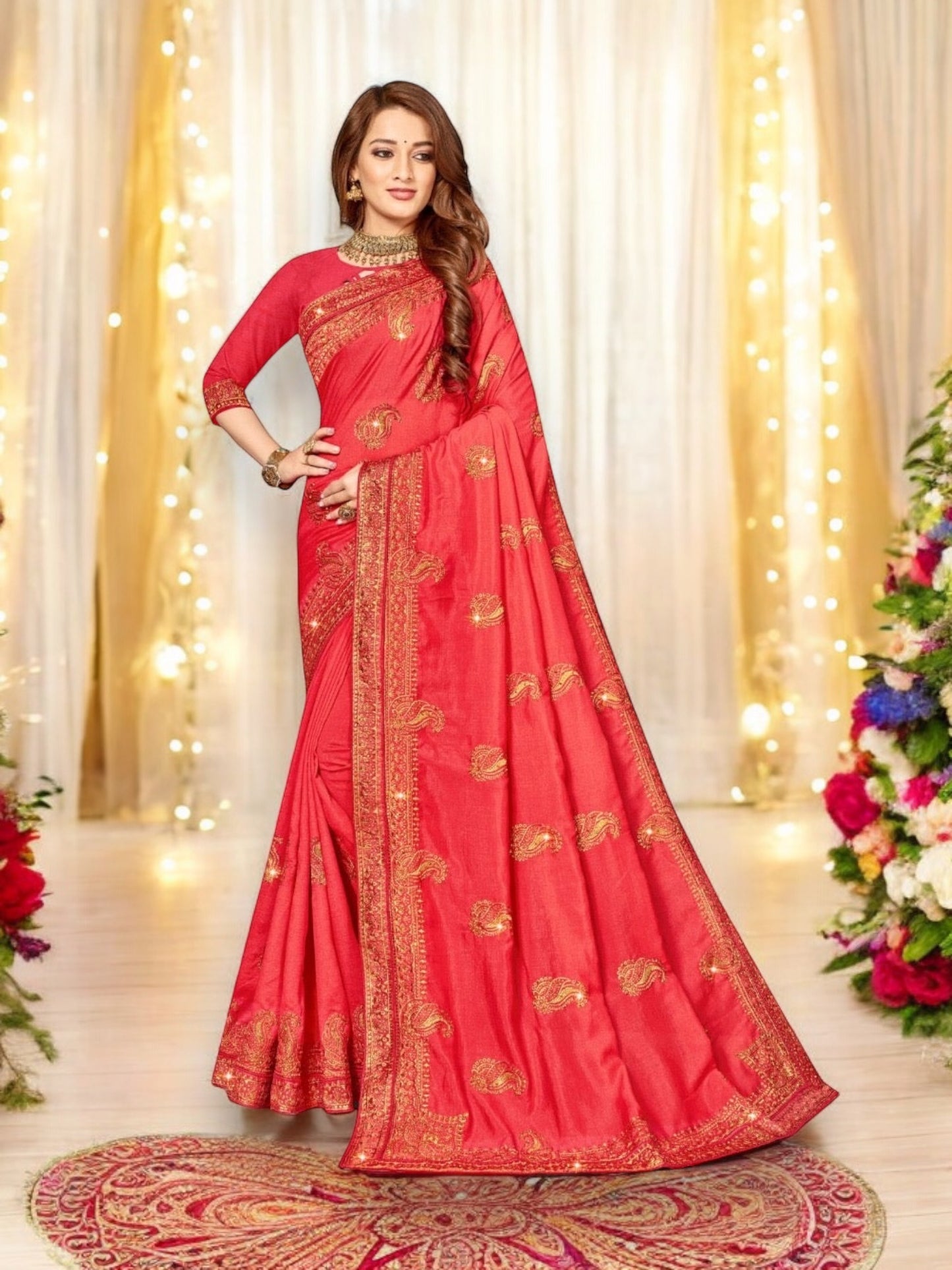 Festive Wear Traditional Vichitra Silk Saree for Women -1007 - Saree Ghor Charlotte