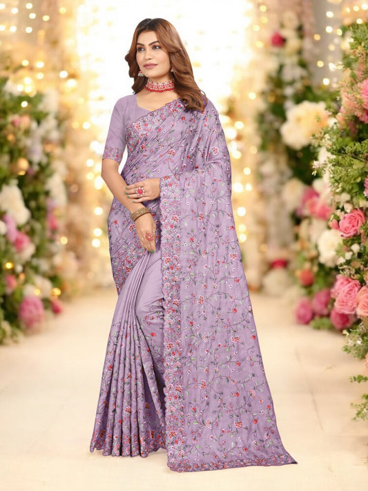 Lavender Tussar silk Traditional Designer Saree with Ready Blouse– Cultural Wear for Women, 208 - Saree Ghor Charlotte