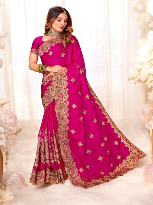 Satin Embroidery Work Traditional Designer Saree with Ready Blouse, Cultural Wear for Women, 202 - Saree Ghor Charlotte