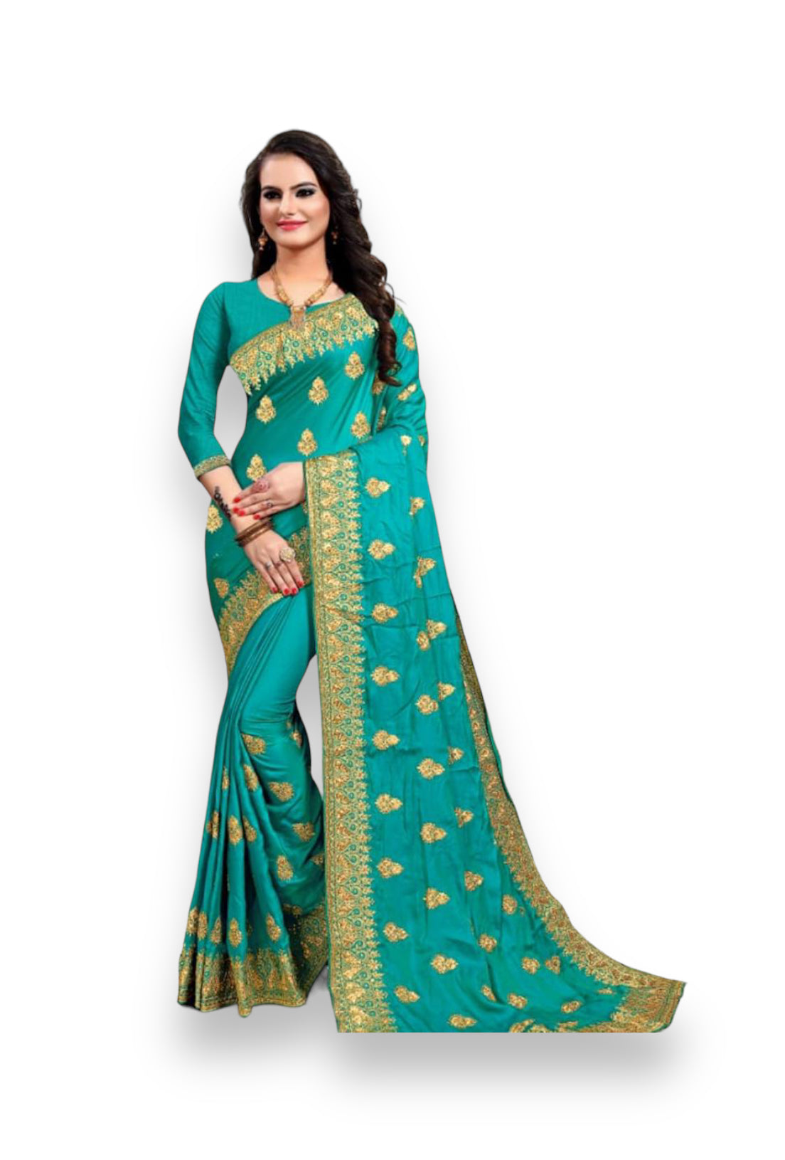 Sky Blue Satin Silk Traditional Saree with Stone Work - Saree Ghor Charlotte
