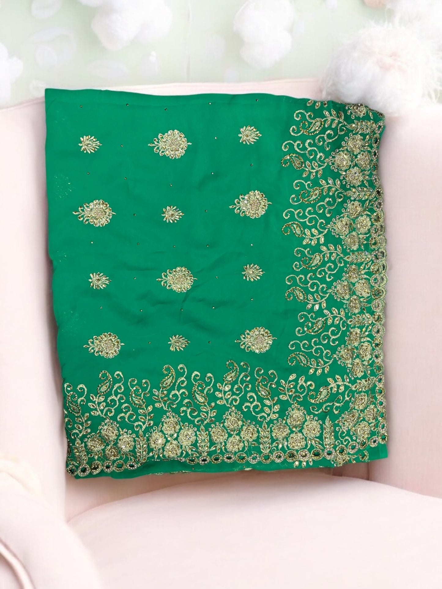 Traditional Designer Green Saree with Ready Blouse – Elegant Indian Ethnic Wear - Saree Ghor Charlotte